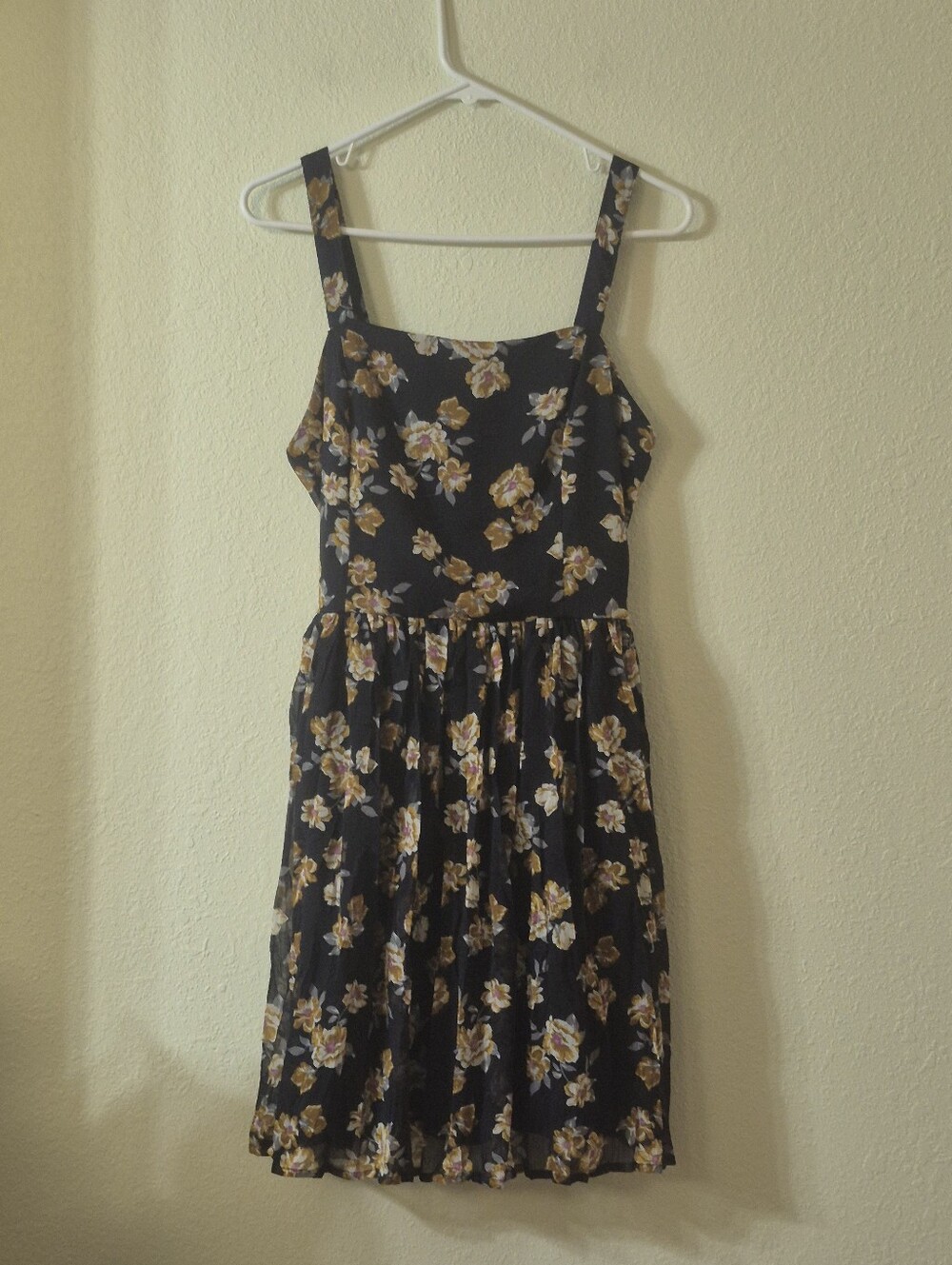 Xhilaration Black Floral Sundress with Yellow and Cream Flowers